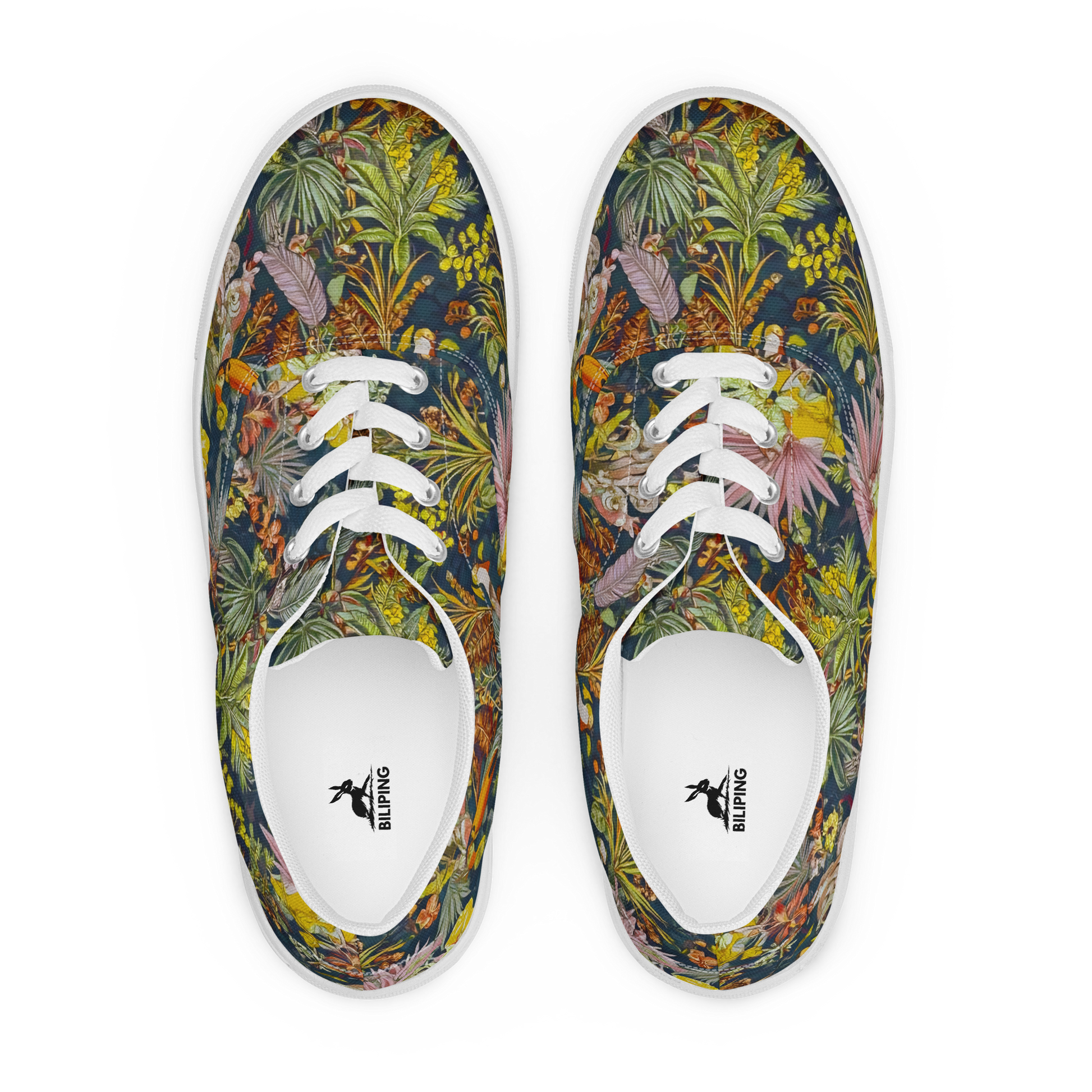 Aloha Adventure women's lace-up canvas sneakers, close-up of shoe details.