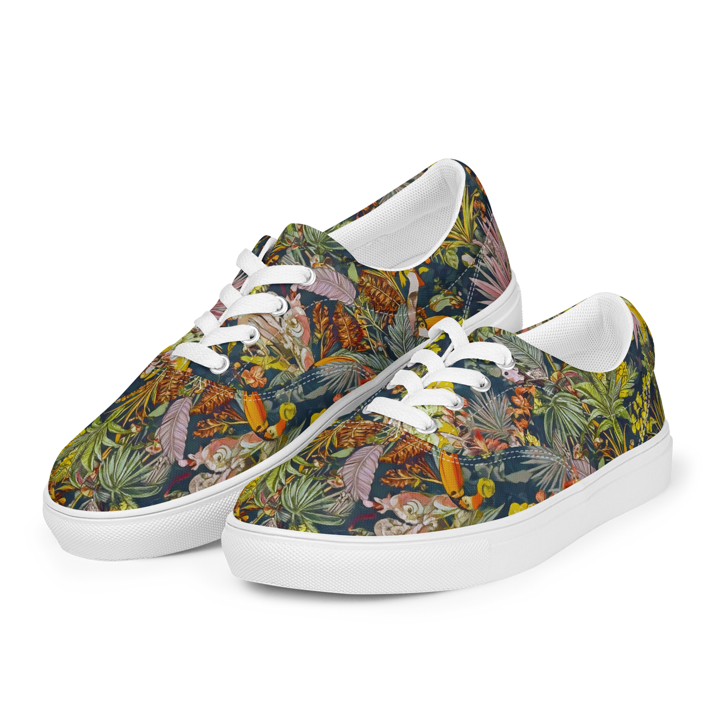 Aloha Adventure women's lace-up canvas sneakers close-up, showcasing sturdy design.
