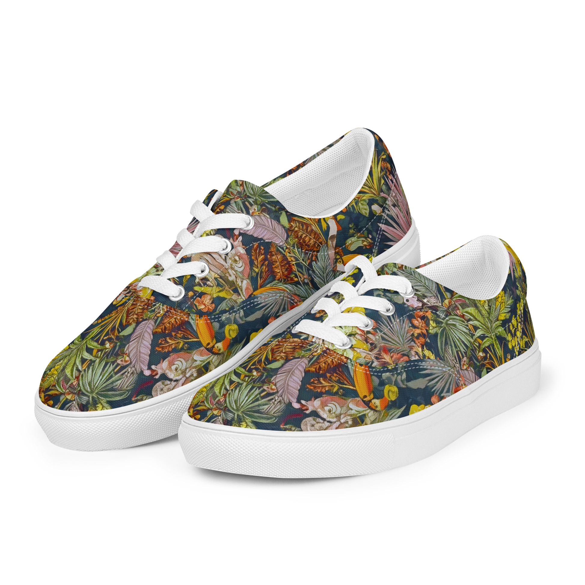 Aloha Adventure women's lace-up canvas sneakers close-up, showcasing sturdy design.