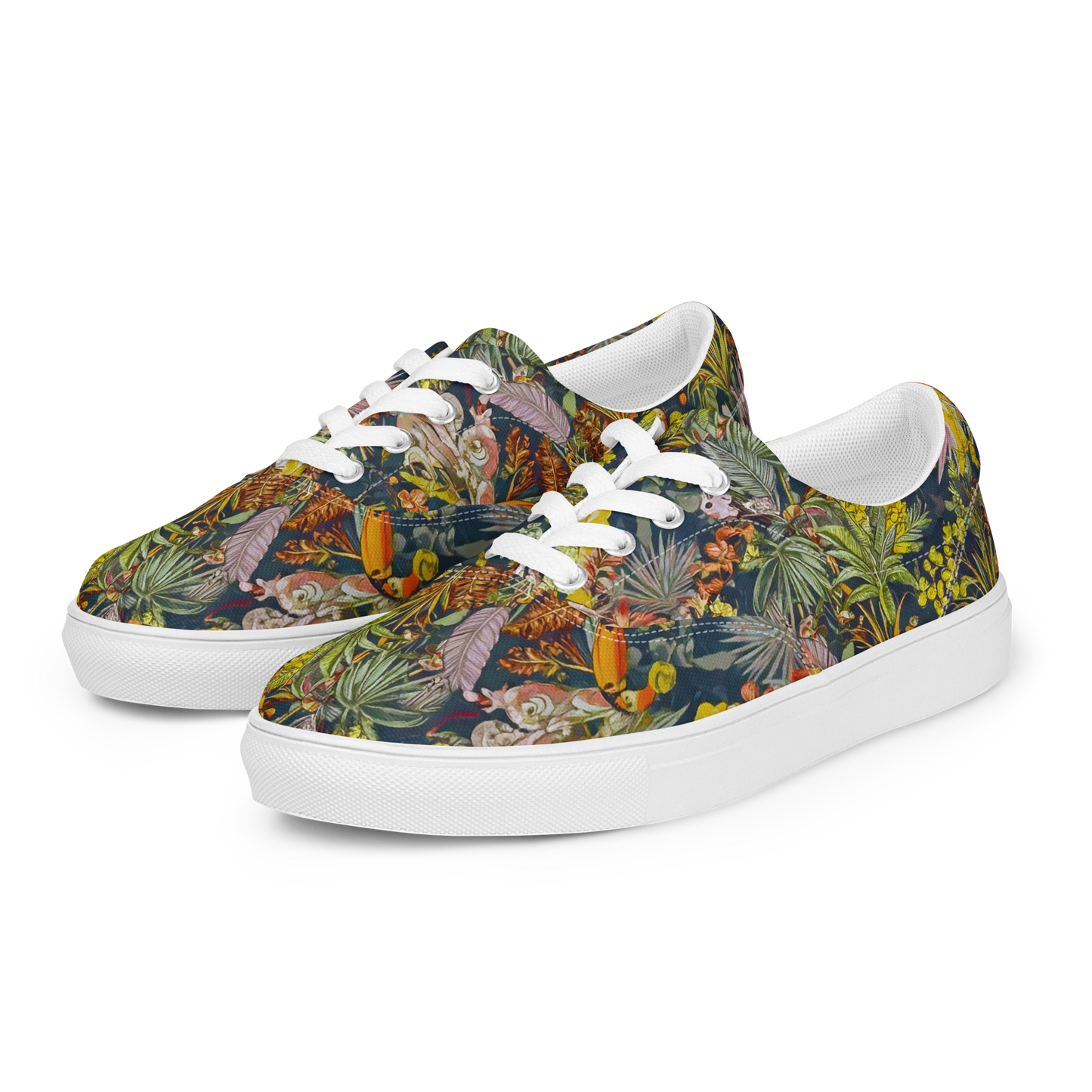 Aloha Adventure women's sneakers, close-up view of lace-up canvas design.