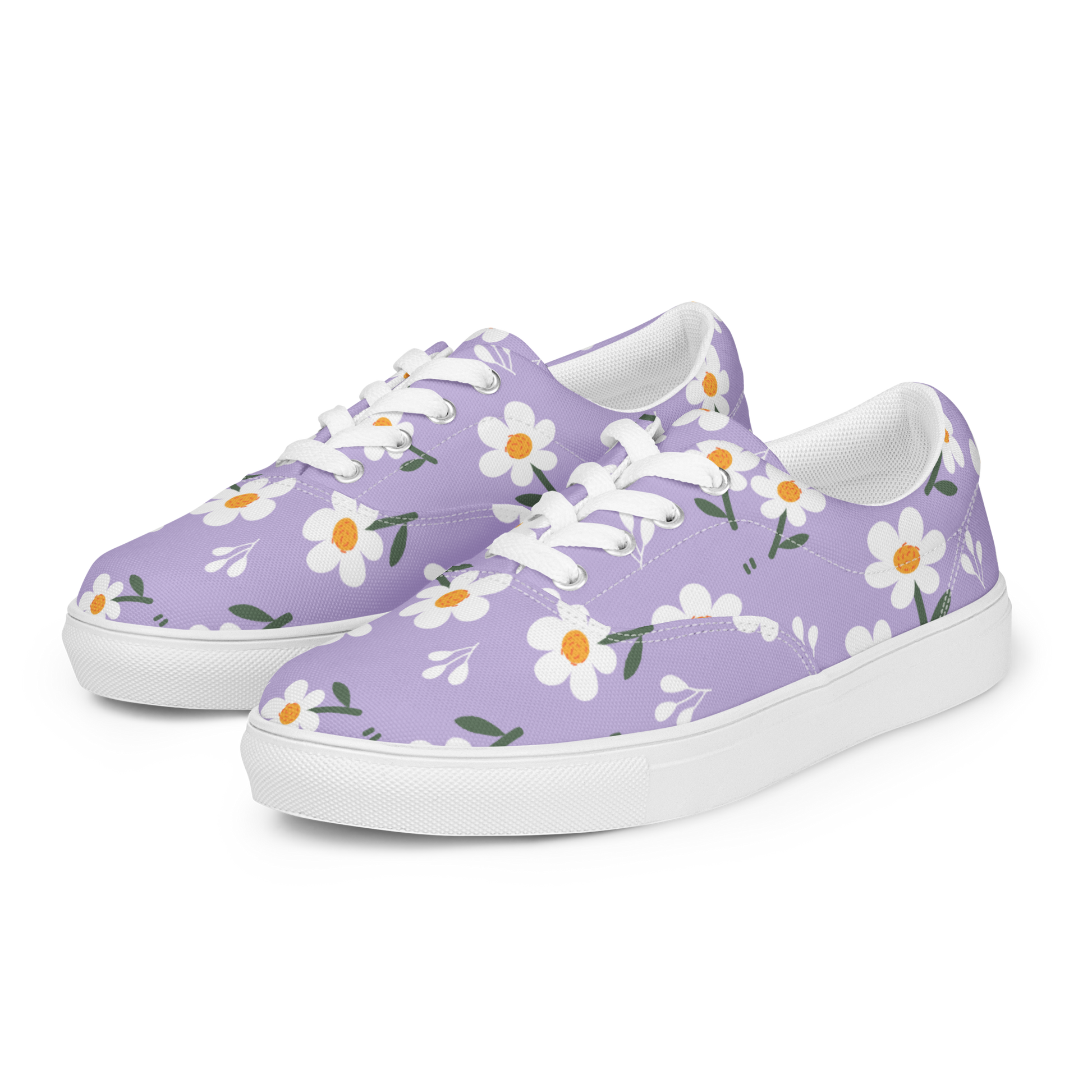 Petal Parade: Women's lace-up canvas sneakers with white laces.