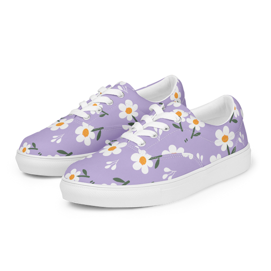 Petal Parade: Women's lace-up canvas sneakers with white laces.