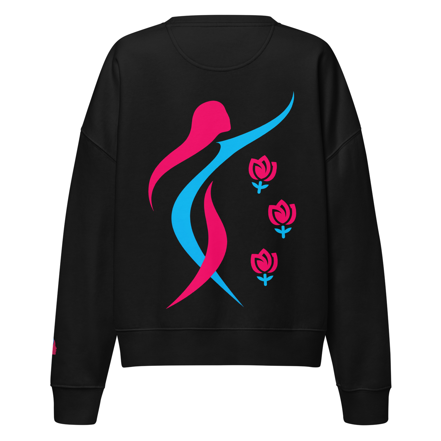 EverYOU sweatshirt with pink and blue floral graphic, organic cotton, cozy fit.