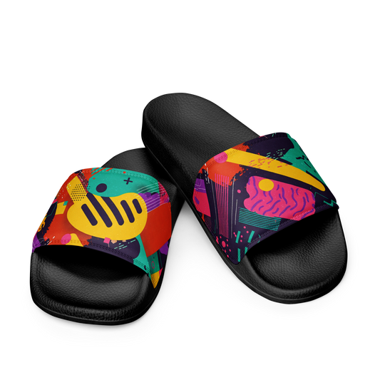 Chromatic Comets Slides: colorful slippers with cushioned straps and contoured footbed.