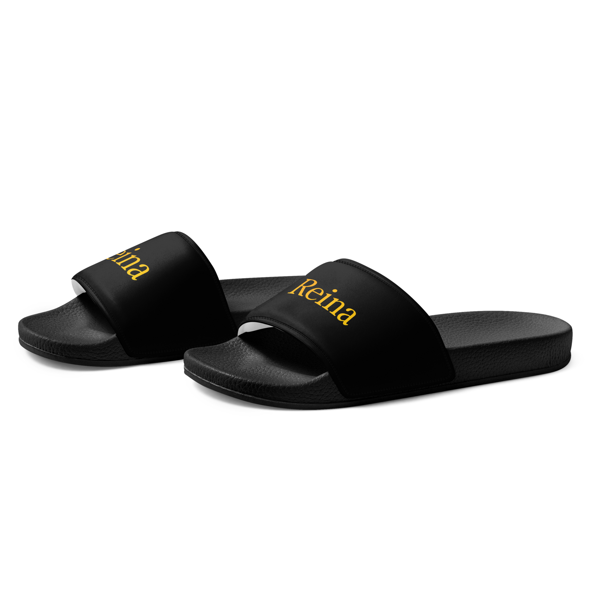 Reina black sandals with cushioned strap and contoured footbed.