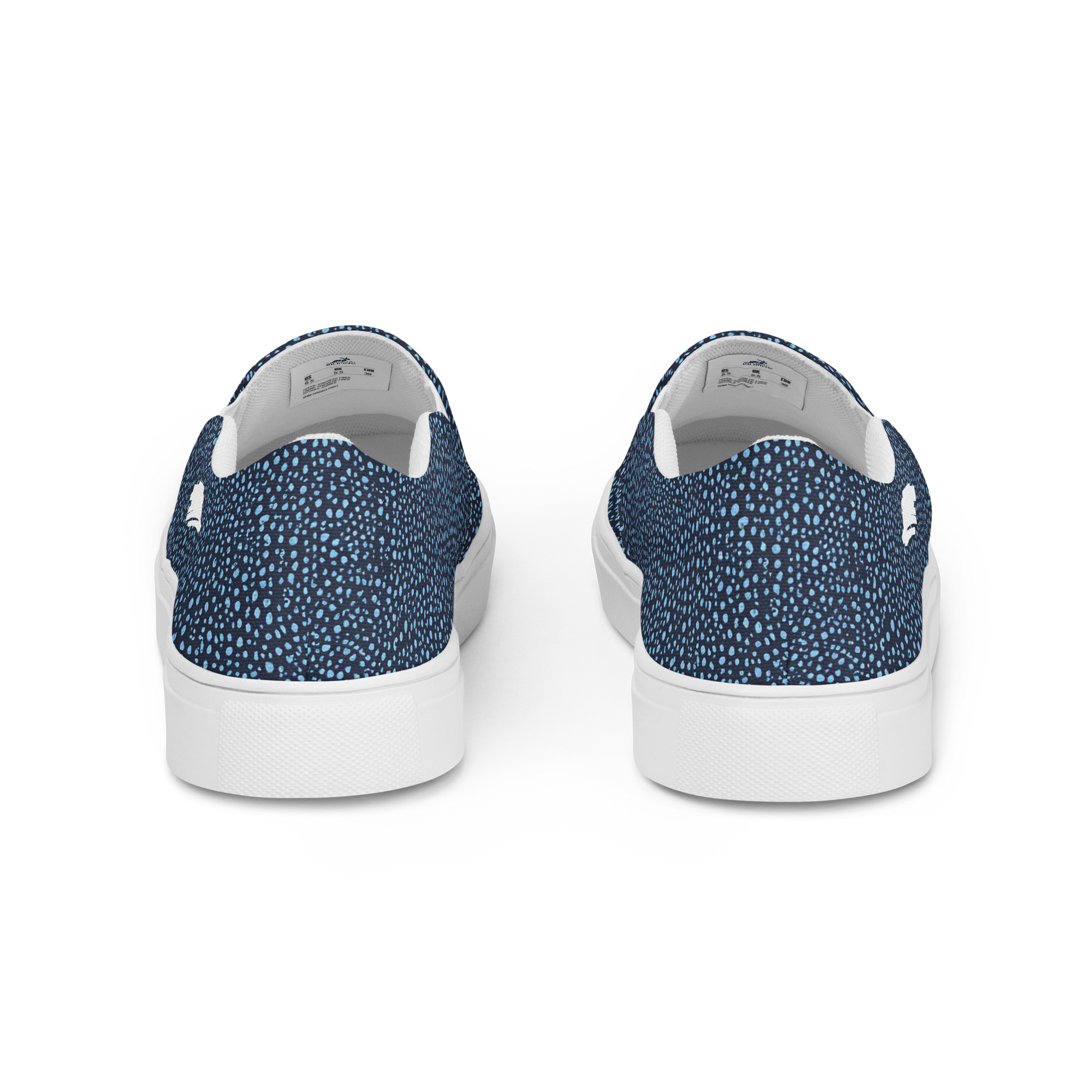 Blue Pebble Dash Slip-Ons close-up showcasing canvas texture and slip-on design.