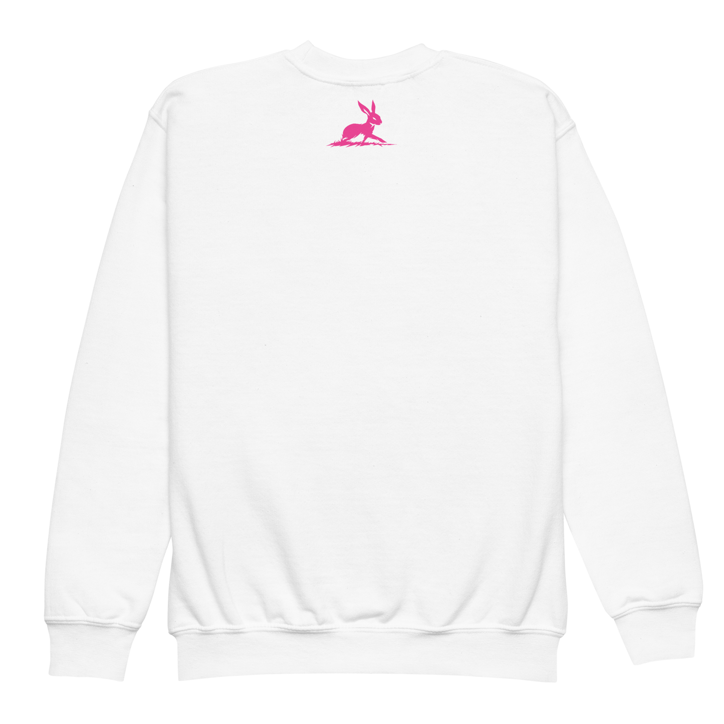 Little Pop of Fun Sweatshirt featuring a pink rabbit design on white fleece.