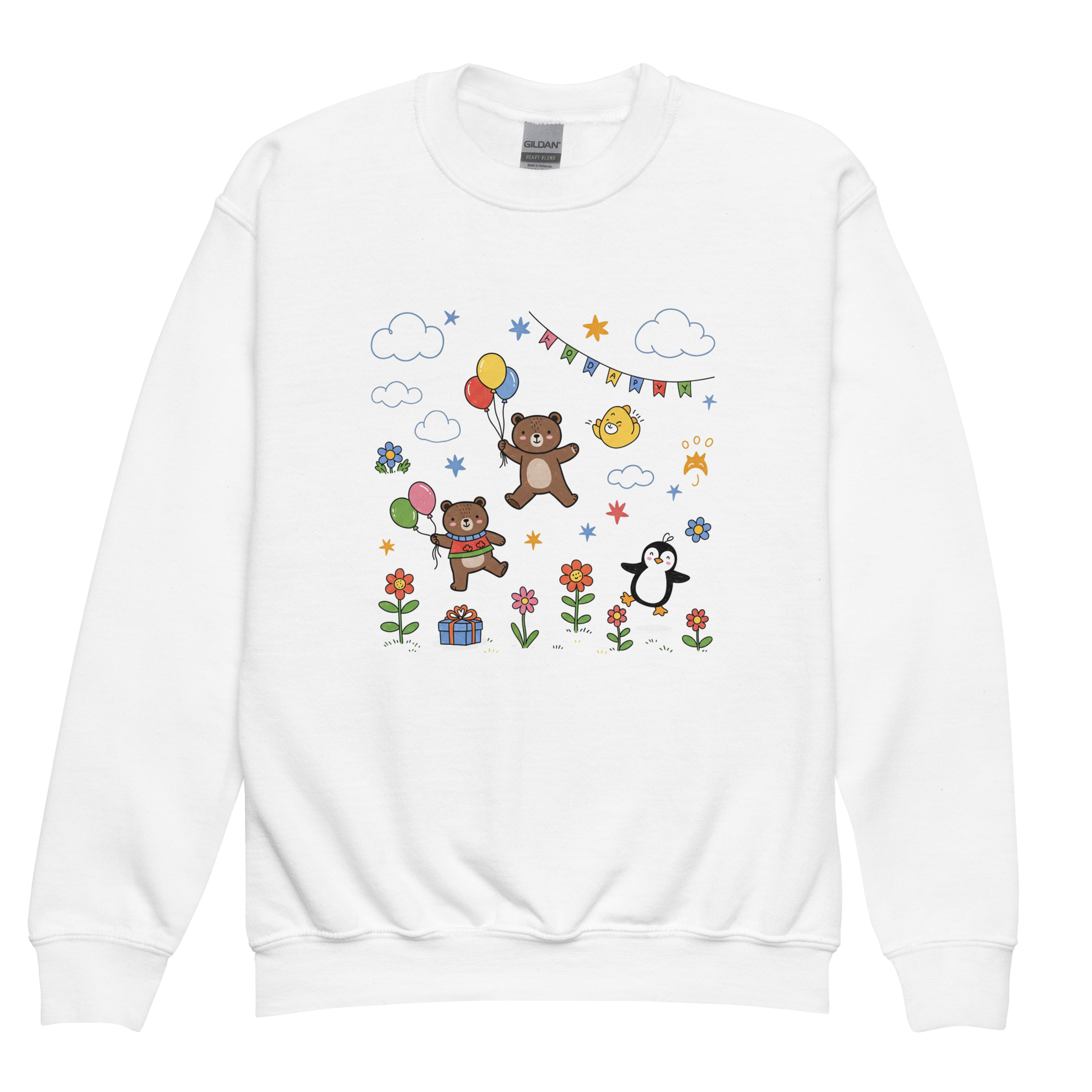 Adventure Time Sweatshirt with cartoon bear and balloon design.