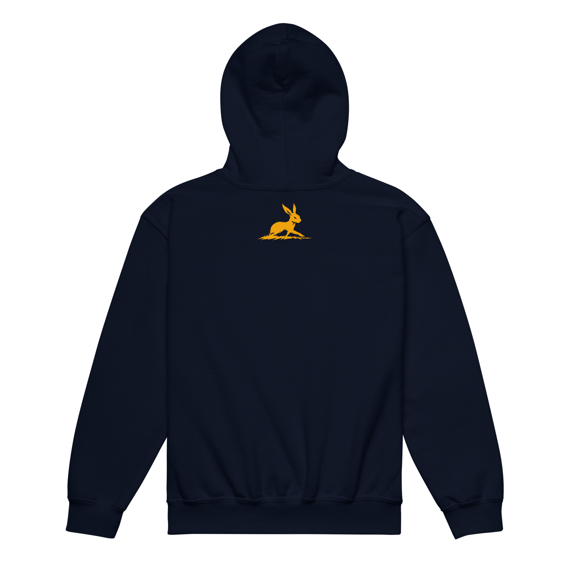 Black hoodie with yellow rabbit design, named Sniffing Around.