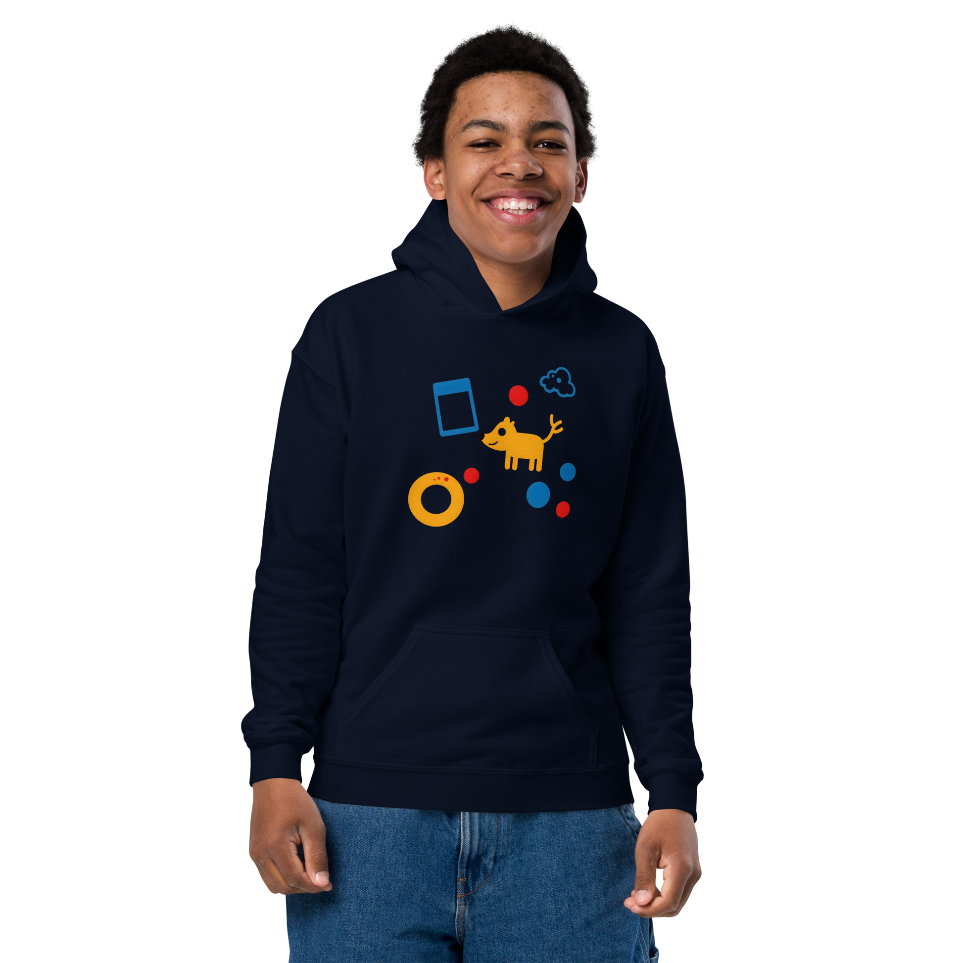 Sniffing Around: Close-up of boy in youth hoodie, smiling confidently.