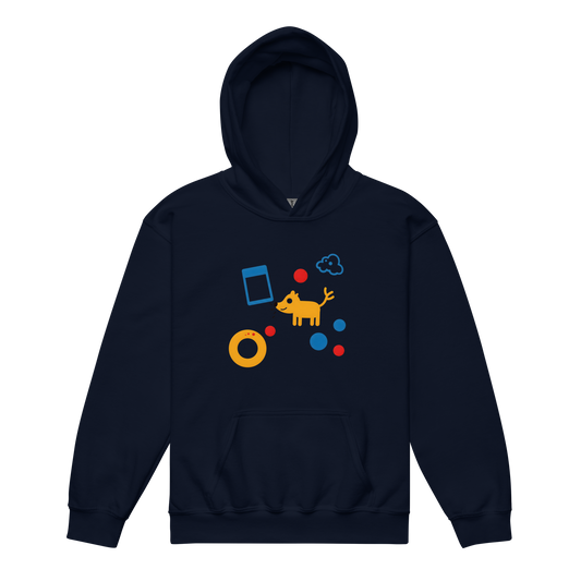 Sniffing Around youth hoodie; cozy, breathable, durable with no drawcords.