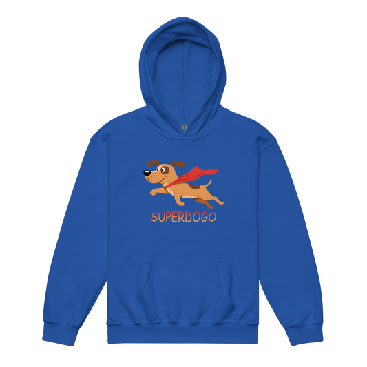 Superdogo Hoodie featuring a cartoon dog with a cape.